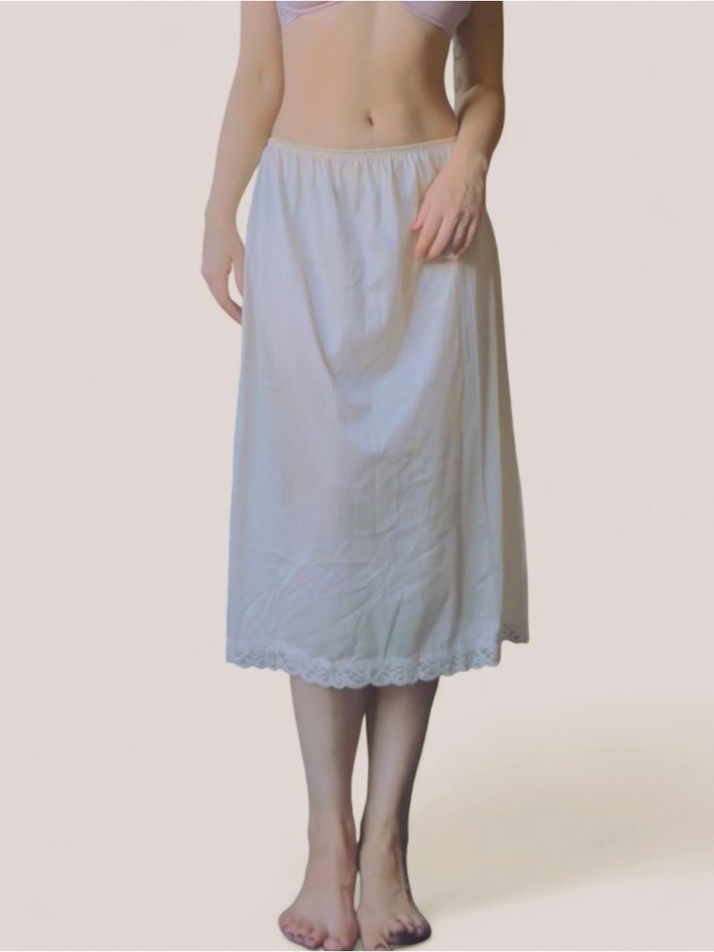 Classic Off-White Half Slip with Lace Trim - Women's Intimates